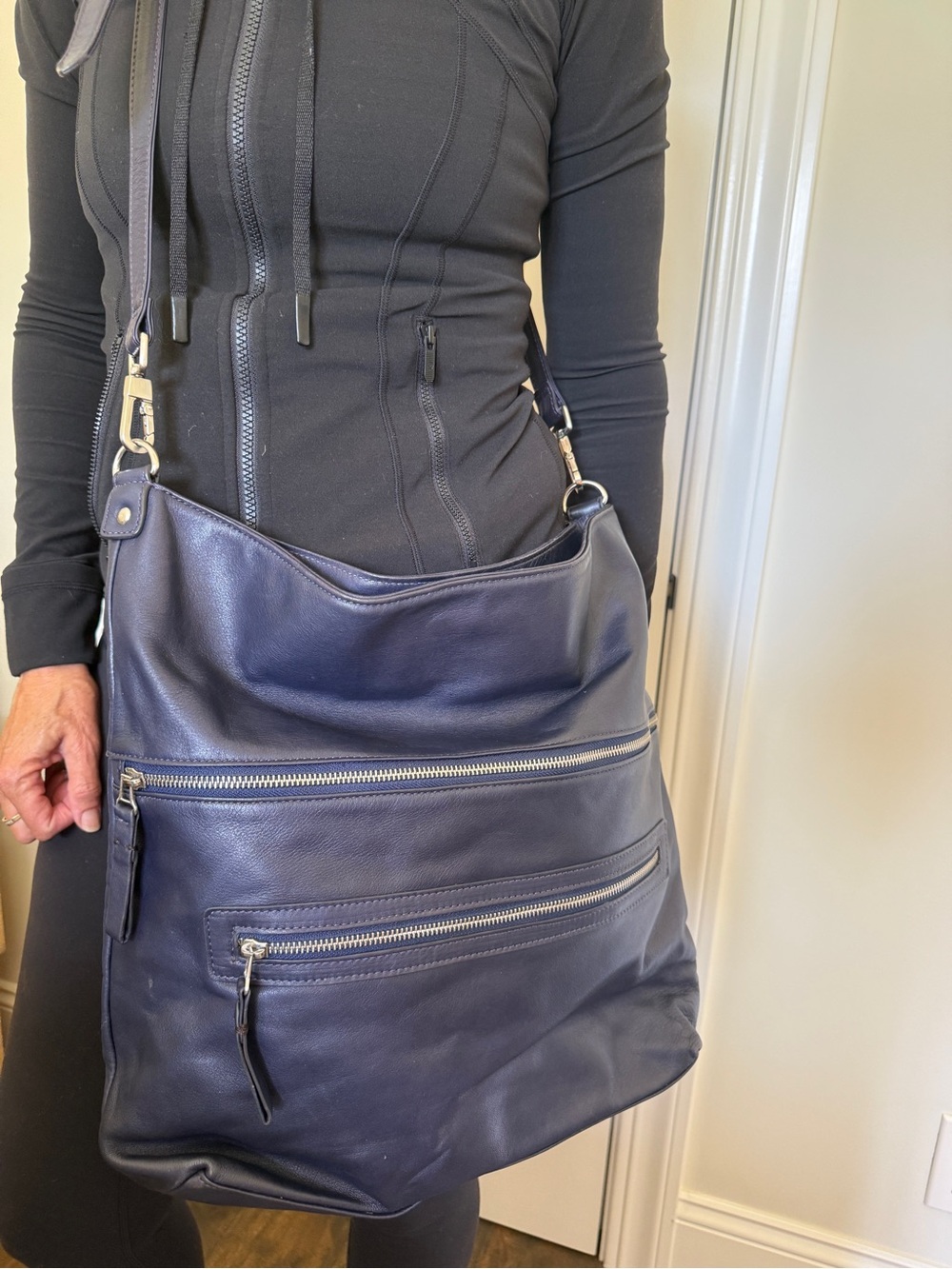 Classic Leather Zip-Front Shoulder Bag
